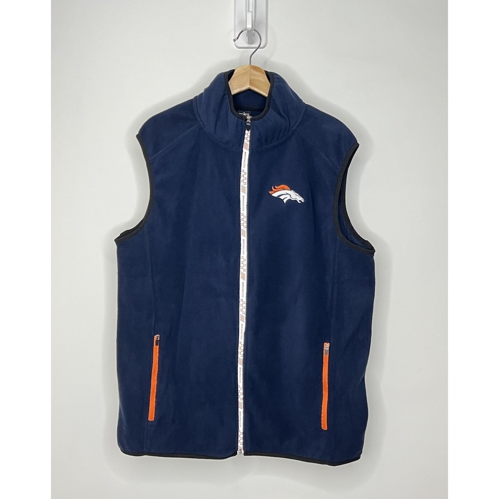 Denver Broncos NFL Team Apparel Fleece Vest Mens Large Navy Blue Full Zip